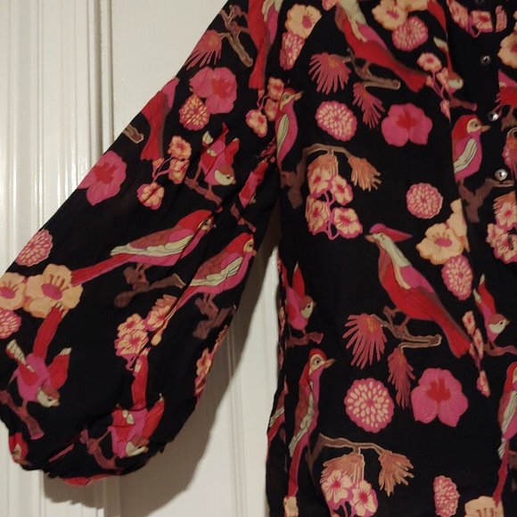 Colorful Bird Print Blouse - Picture 7 of 11